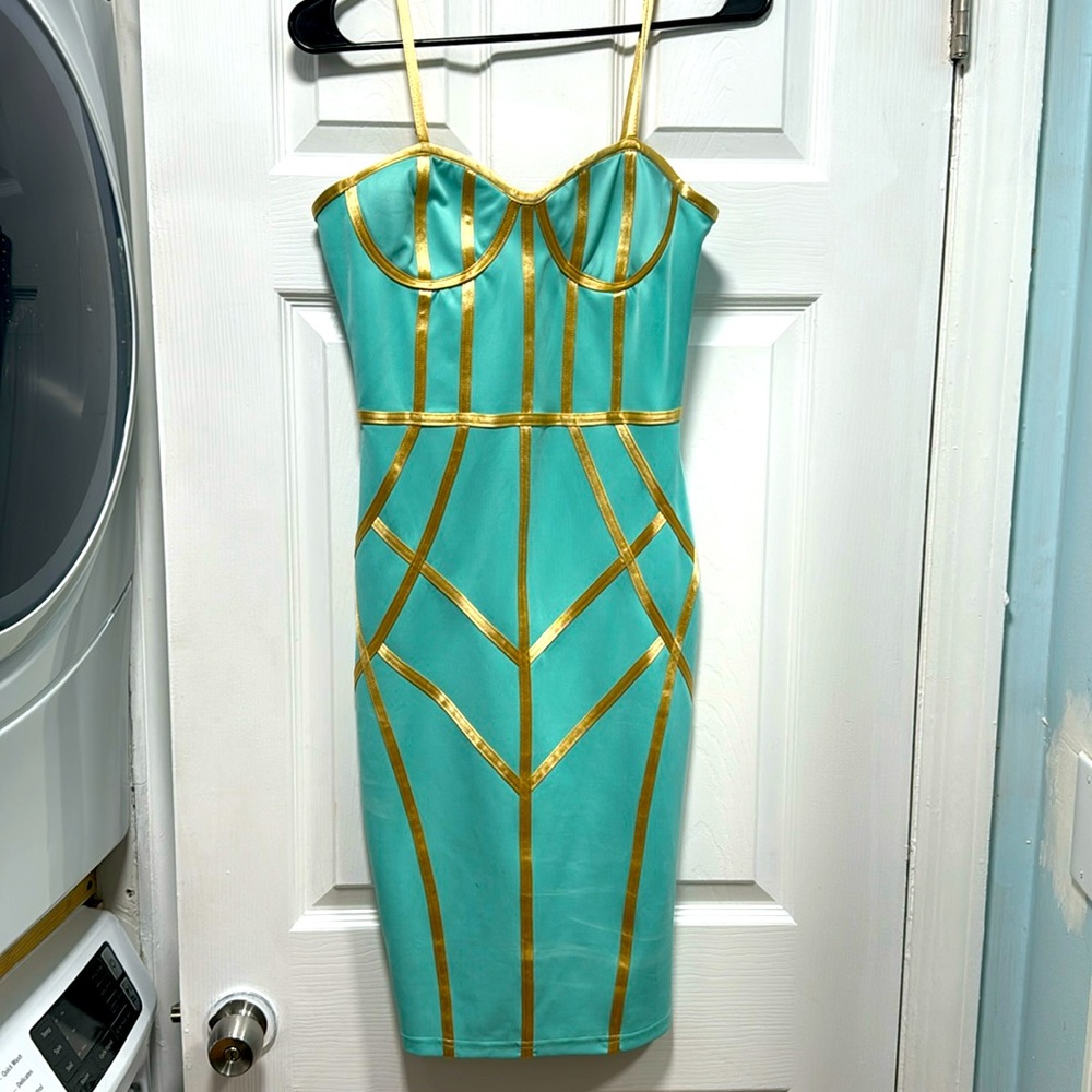 Aqua and Gold dress